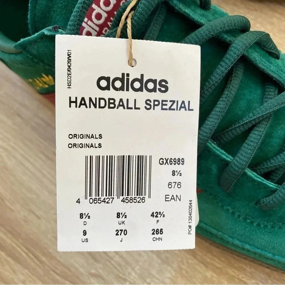 New Adidas Originals Handball Spezial Trainers Sneakers Shoes Green Burgundy - Picture 5 of 13